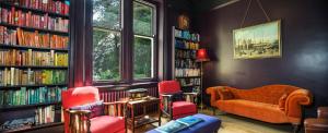 艾斯加斯史托之家酒店的带沙发、椅子和书籍的图书馆