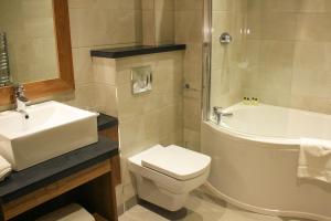 班克洛迪Clody Lodge的浴室配有卫生间、盥洗盆和淋浴。