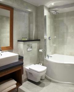 班克洛迪Clody Lodge的浴室配有卫生间、浴缸和水槽。