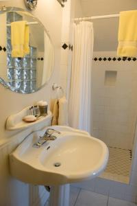 巴德克邓禄普酒店的白色的浴室设有水槽和淋浴。
