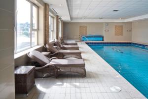 纽里运河苑酒店的一个带躺椅的游泳池和一个游泳池