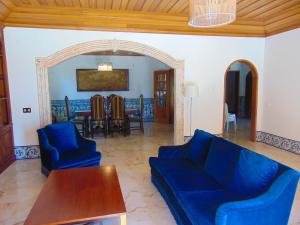 维拉摩拉Vila Ninita的客厅配有蓝色的沙发和桌子