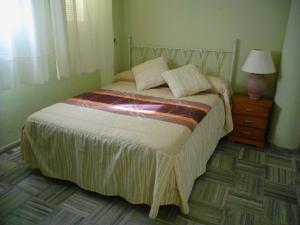 洛佩斯港格拉纳达埃斯库多酒店的一间卧室,配有一张床和床头灯
