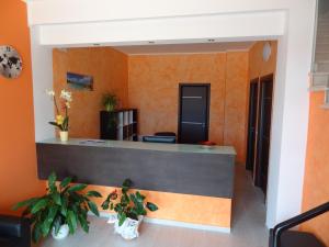San Paolo di IesiAffittacamere Rooms Di Matteo的一个带橙色墙壁的办公室和前台