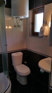 瓦勒博内Hotel Margjeka的一间带卫生间和水槽的小浴室