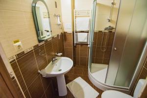 波利亚纳丽乐雅酒店的一间带水槽、淋浴和卫生间的浴室