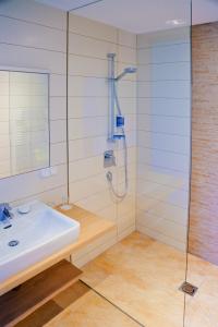 塞瓦尔兴瑞特莫拉维克膳食公寓的一间带水槽和淋浴的浴室