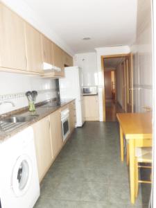 阿利坎特Apartamento Alicante的厨房配有洗衣机、水槽和桌子