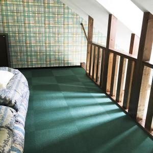 中富良野町布兰科芙蓉佩蒂特酒店的客房铺有绿色地毯,设有1张床。