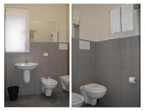 AssoroB&B Stazione Dittaino的浴室的两张照片,配有卫生间和水槽