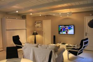 里尔Escalille le Royale的客厅配有沙发和墙上的电视