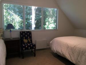 怀卡奈Sunny Glen Cottage的卧室配有床、椅子和窗户。