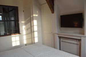 根特De Waterzooi Lodge的一间卧室配有一张床和一台平面电视