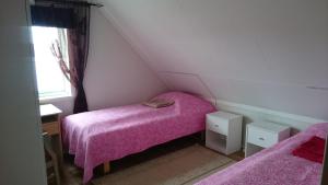 希尔科内斯Kirkenes Lodge的一间位于阁楼的小型客房,配有两张床