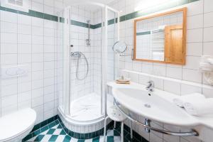 菲斯特兹安德盖阿尔特波斯特酒店的一间带水槽、淋浴和卫生间的浴室