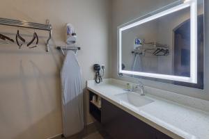 休斯顿Econo Lodge Inn & Suites Houston NW-Cy-Fair的一间带水槽和大镜子的浴室