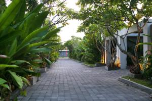 金巴兰克冬迦南海滩别墅的穿过种有树木和植物的花园的路径