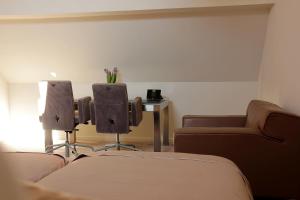 安特卫普Luxury Suites Arendshof的一间设有两把椅子、一张沙发和一张桌子的房间