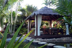 阿格奈什沃特森林小屋：巴厘风情酒店的度假村前带池塘的凉亭
