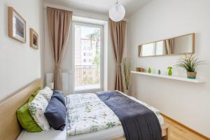 布拉格维诺拉德公寓的一间卧室设有一张床和一个窗口