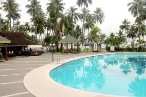 达沃市Waterfront Insular Hotel Davao的棕榈树度假村的大型游泳池