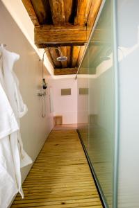 卢布尔雅那芬识斯卡公寓的玻璃走廊,设有淋浴和天花板
