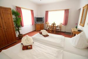 施尔奇鲍肯斯斯提图赫恩酒店的卧室配有一张白色大床和电视。