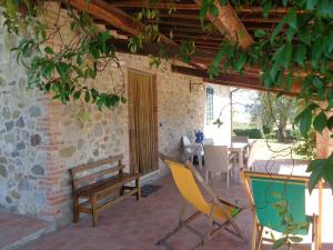 卡斯蒂戈隆·多尔希亚Agriturismo La Valle del Sole的庭院设有长凳和桌椅。
