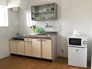 直岛町拉古拉炫恩公寓的厨房配有水槽和微波炉