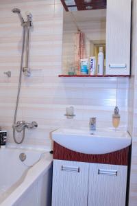 季赫温Apartments 4 Mikrorayon的浴室配有水槽、淋浴和浴缸。
