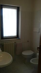 桑格罗堡La Montanara Apartment的一间带卫生间、水槽和窗户的浴室