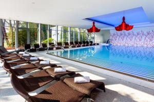 乌马格Hotel Coral Plava Laguna的酒店游泳池设有椅子和游泳池