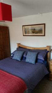 斯伯丁波德霍尔住宿加早餐旅馆的一间卧室配有一张带蓝色枕头的床