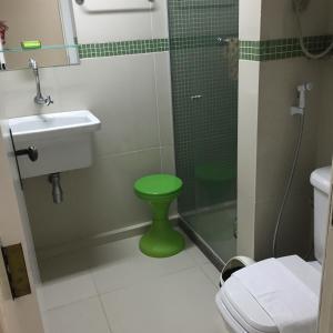 累西腓博阿维亚任公寓的一间带绿色卫生间和淋浴的浴室