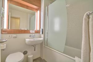 鲁瓦西昂法兰西坎帕内尔鲁瓦西酒店的浴室配有卫生间、盥洗盆和淋浴。
