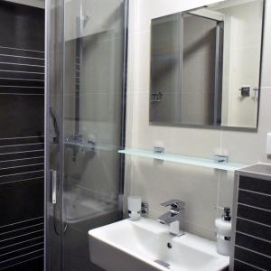 上陶恩Haus Vinzenz的浴室配有盥洗盆和带镜子的淋浴