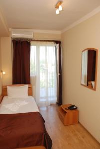 克卢日-纳波卡丽丽阿西尔酒店的一间卧室配有一张床、镜子和窗户