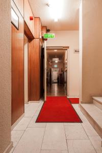 德累斯顿德累斯顿维夫酒店的铺有红地毯和红色地毯的走廊