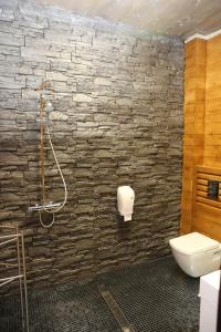 格拉瓦塔斯VIP House Glavatarski Han的一间带石墙和卫生间的浴室