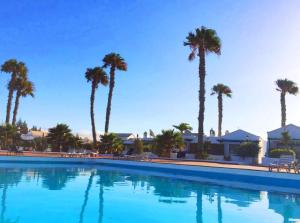 普拉亚布兰卡Casita Blanca, Jardín del Sol 1的一座棕榈树环绕的大型游泳池