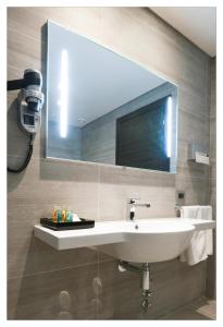 Beit Meri蒙特维酒店的一间带水槽和大镜子的浴室