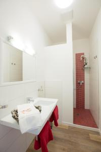 耶拿阿特姆奥比斯酒店的白色的浴室设有水槽和淋浴。