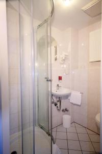 海德堡经典旅馆的带淋浴和盥洗盆的浴室