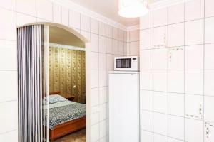 扎波罗热Apartment on Nezalezhnoy Ukrаiny near Intourist Hotel的一间小卧室,配有一张床和镜子