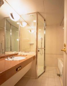 京都Hotel Okura Kyoto的一间带水槽和淋浴的浴室