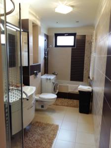 杰尔City Centre Apartment的浴室配有卫生间、浴缸和水槽。