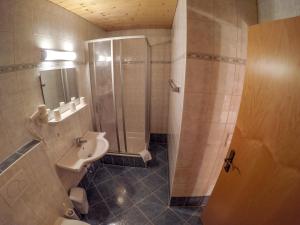 拉德施塔特Matthiasgut的带淋浴、盥洗盆和卫生间的浴室