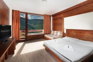 什平德莱鲁夫姆林亚当酒店的一间卧室设有一张床和一个大窗户