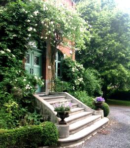 图尔奈La Roseraie的前面有楼梯和鲜花的房子
