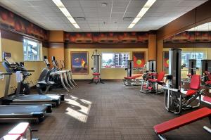 拉伯克奥弗顿酒店加会议中心的一间健身房,里面配有跑步机和机器